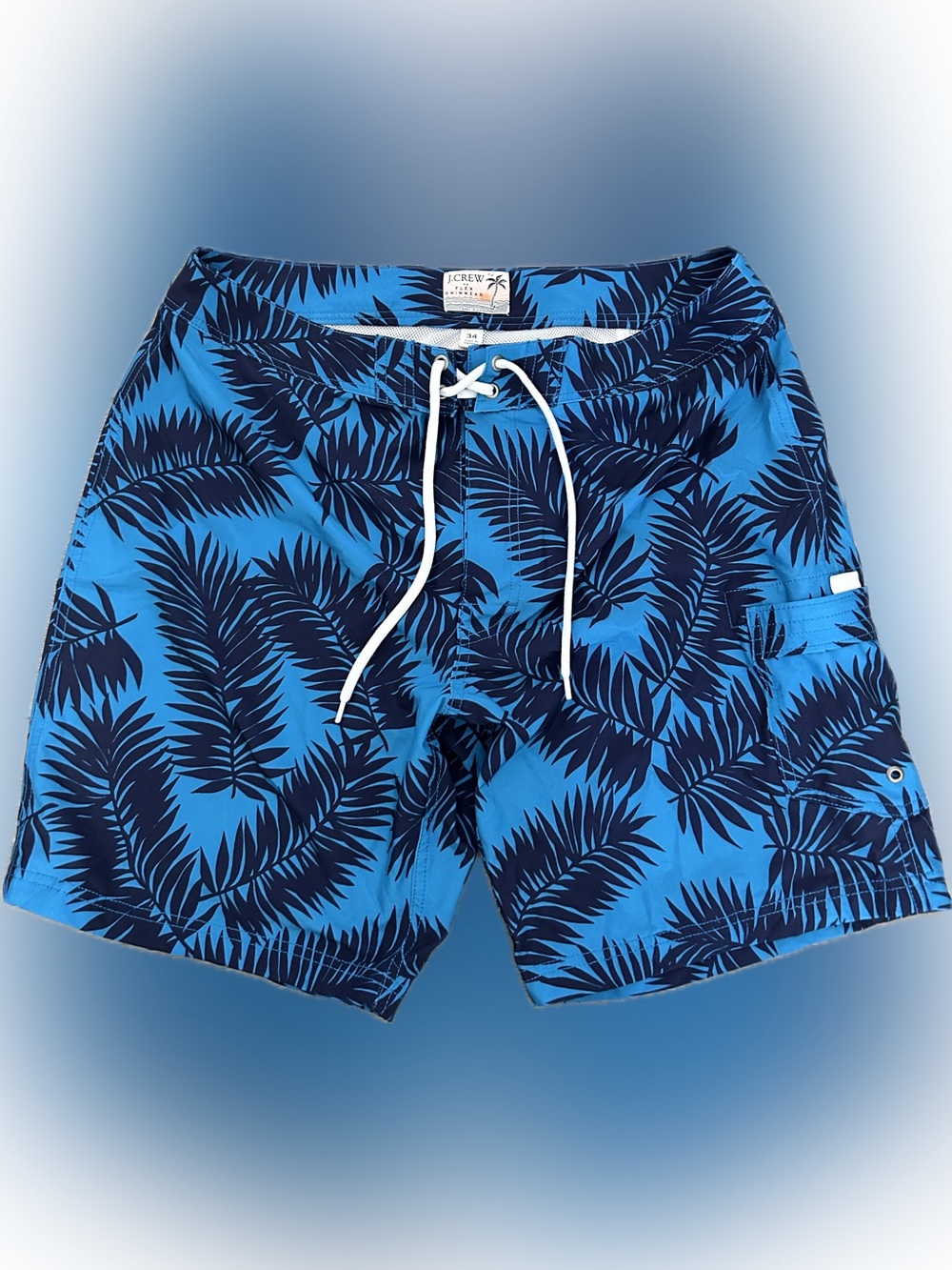 Blue Palm Print Swim Shorts
